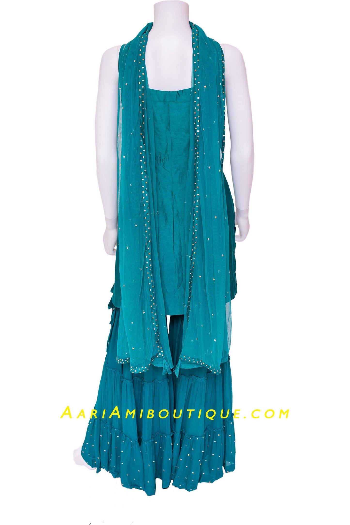 Teal Embroidered Gharara Set with Choker Dupatta-AariAmi Boutique