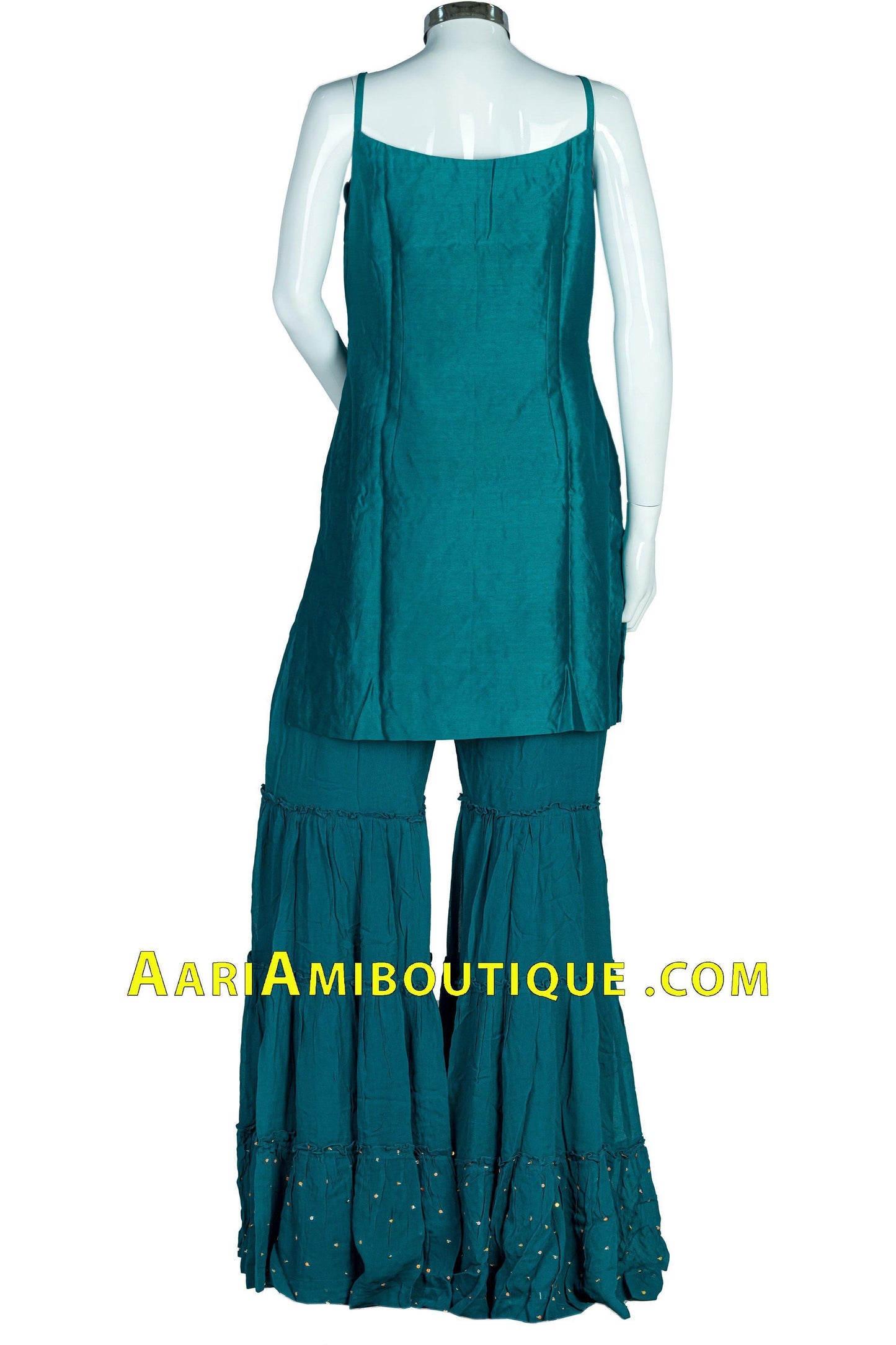 Teal Embroidered Gharara Set with Choker Dupatta-AariAmi Boutique