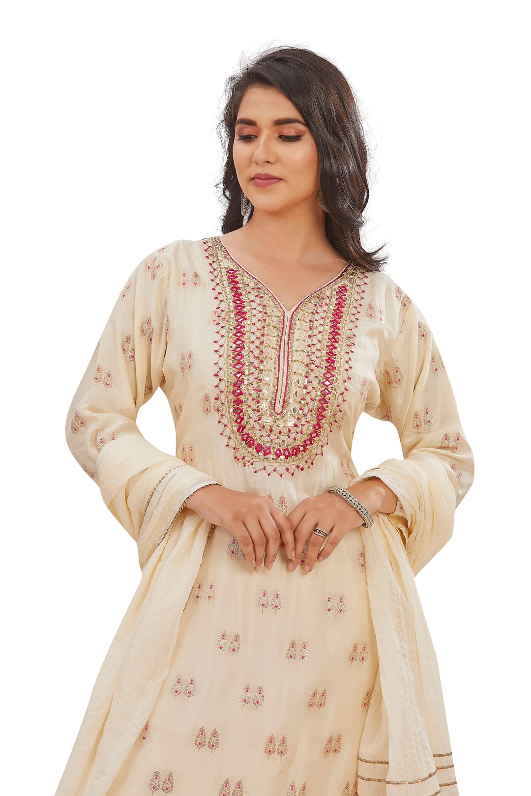 White zari Kurti Skirt Set-AariAmi Boutique