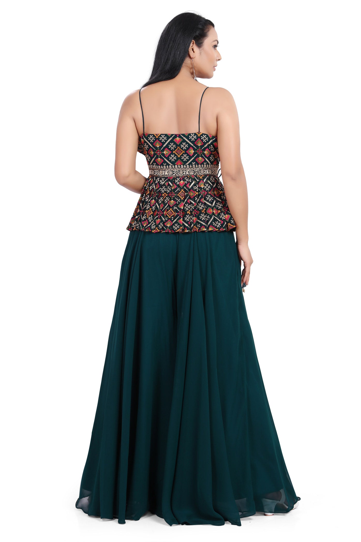 Breathtakingly Teal Embroidered Peplum Top Palazzo Set-AariAmi Boutique