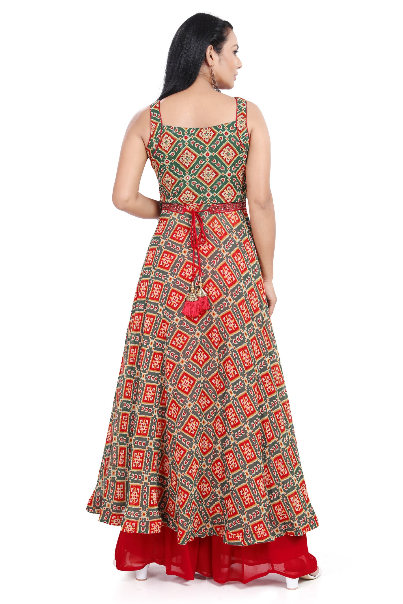 Red and Green Patola Print Hi-Low Palazzo Set-AariAmi Boutique