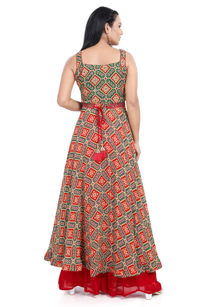 Red and Green Patola Print Hi-Low Palazzo Set-AariAmi Boutique