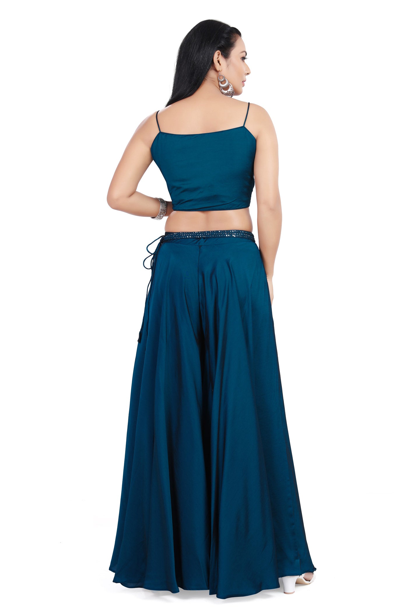 Teal Mirrorwork Crop Top Palazzo Set-AariAmi Boutique