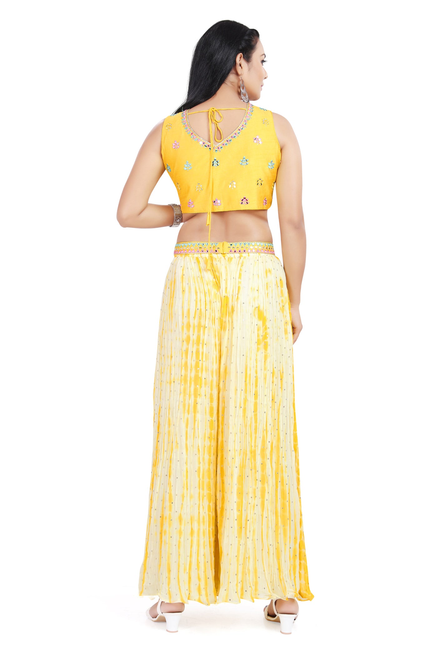 Sunshine Yellow Shibori Tie-Dye with Mirrorwork Sharara Set-AariAmi Boutique