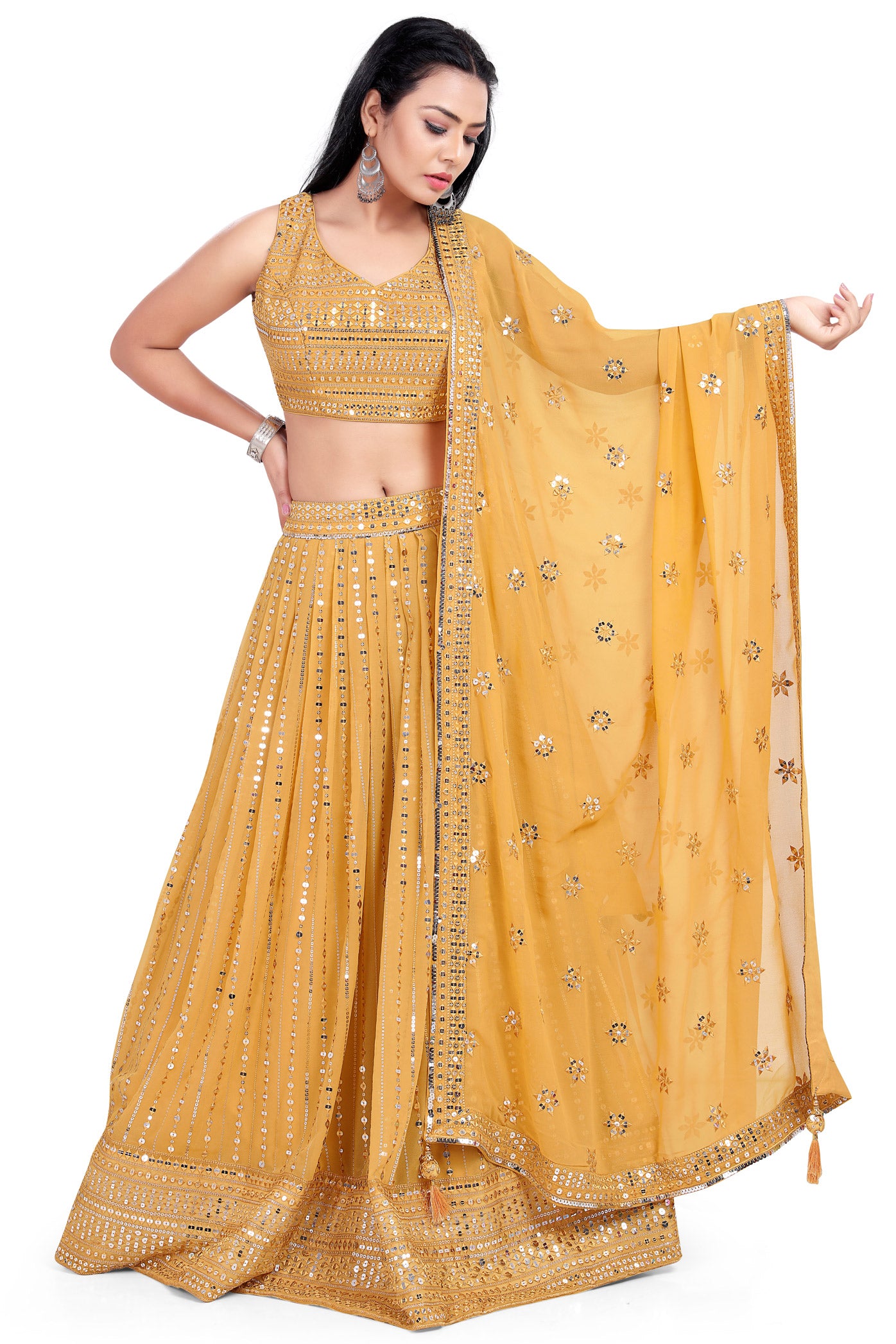 Mustard Sequin Embellished Lehenga Set-AariAmi Boutique
