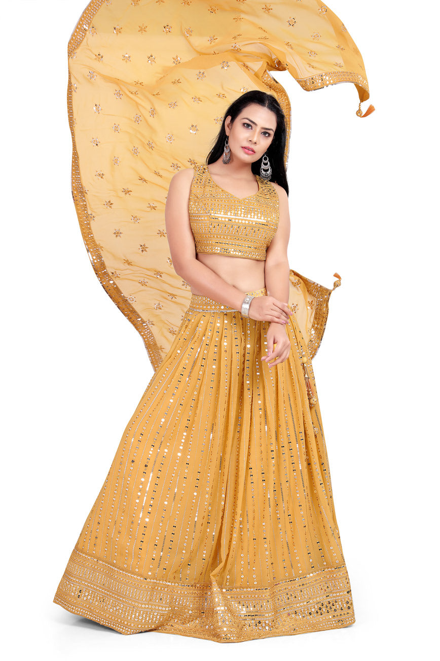 Mustard Sequin Embellished Lehenga Set-AariAmi Boutique