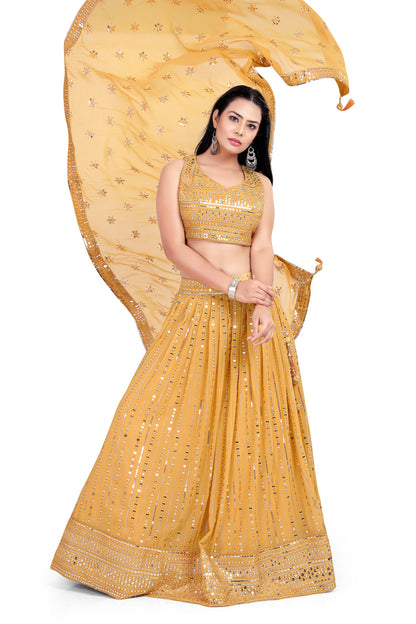Mustard Sequin Embellished Lehenga Set-AariAmi Boutique