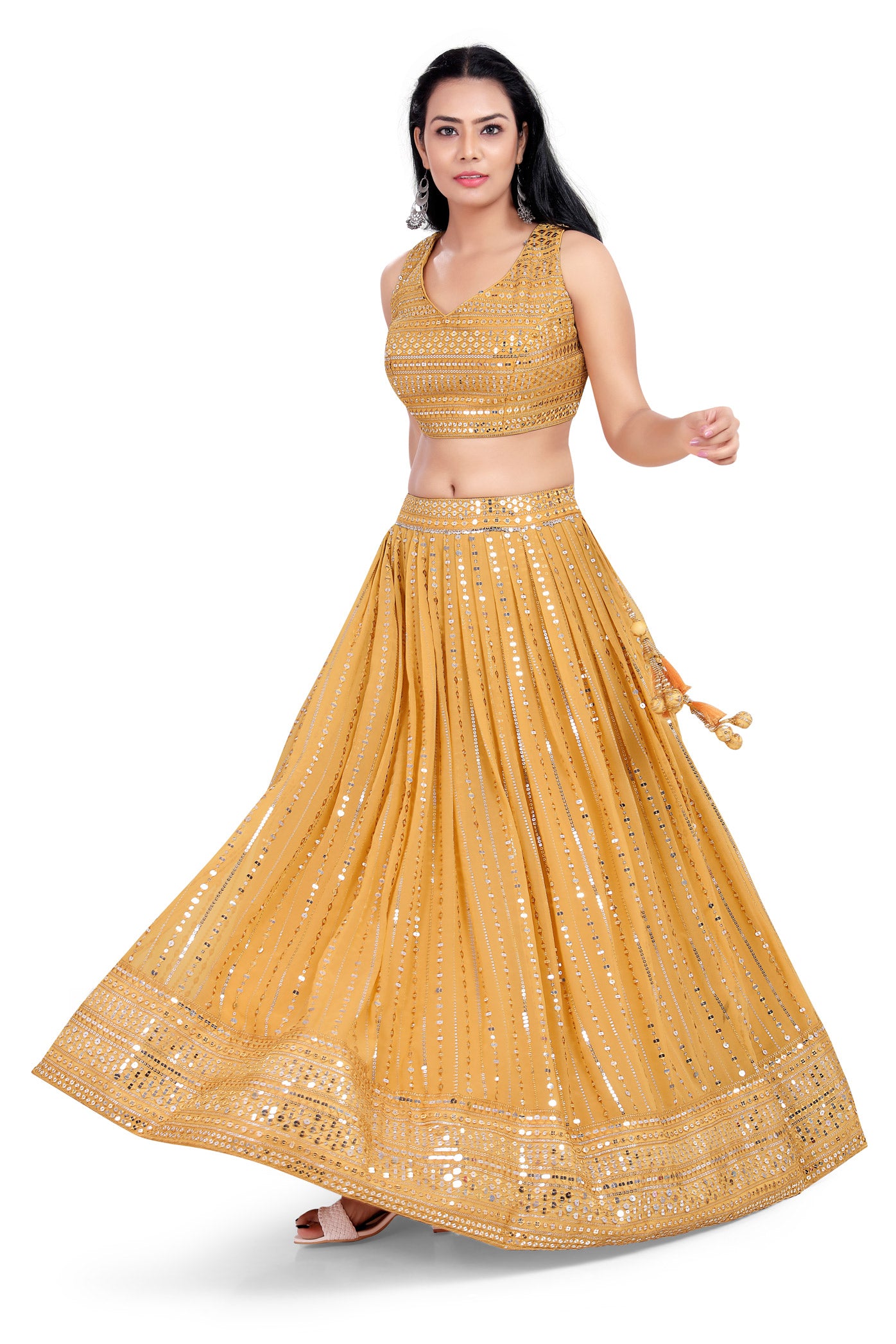 Mustard Sequin Embellished Lehenga Set-AariAmi Boutique