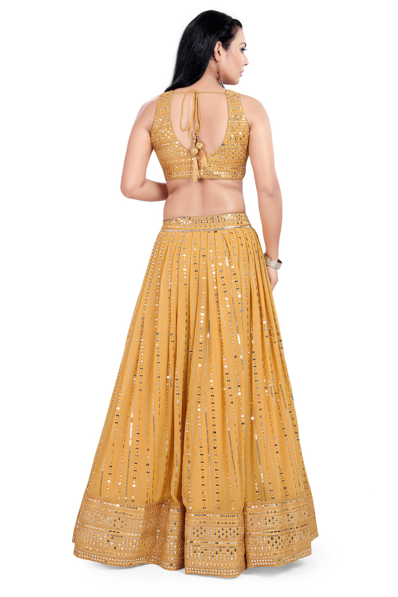Mustard Sequin Embellished Lehenga Set-AariAmi Boutique