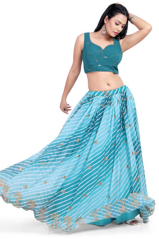 Azure Hue Leheriya Chaniya Choli-AariAmi Boutique