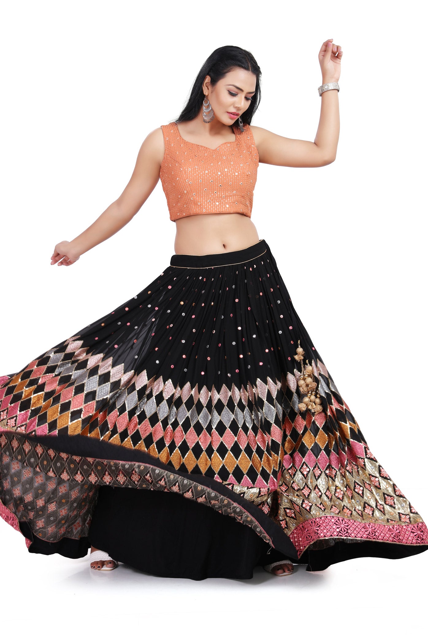 Chic Peach and Black Lehenga Set-AariAmi Boutique