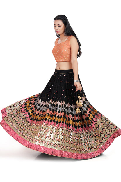 Chic Peach and Black Lehenga Set-AariAmi Boutique