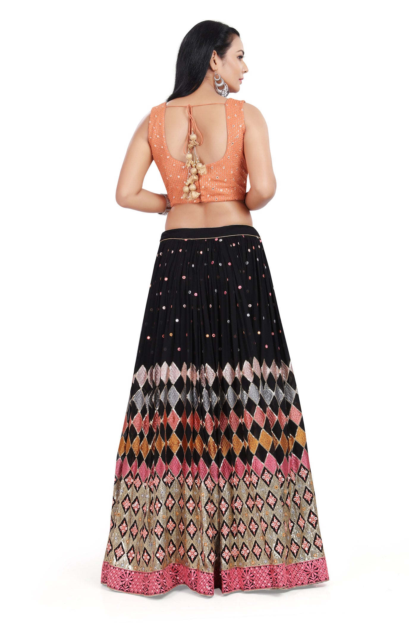 Chic Peach and Black Lehenga Set-AariAmi Boutique