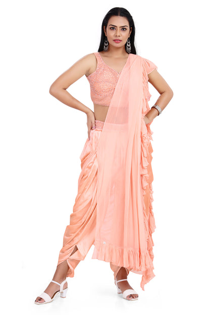 Peach Monochrome Embroidered Crop Top Dhoti Set-AariAmi Boutique