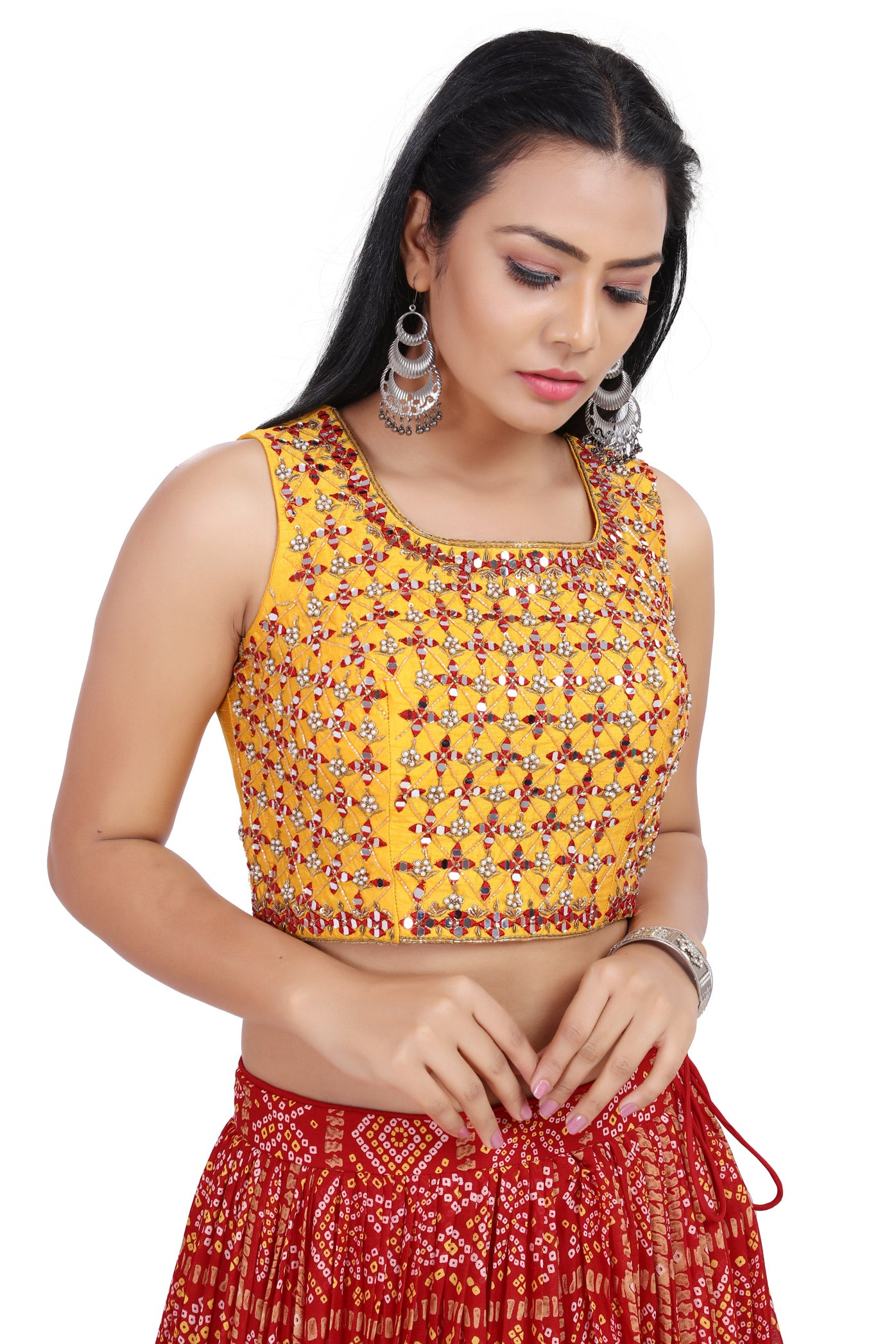 Youthful Yellow And Red Bandhani Lehenga Set-AariAmi Boutique