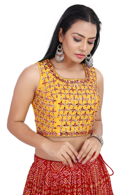 Youthful Yellow And Red Bandhani Lehenga Set-AariAmi Boutique