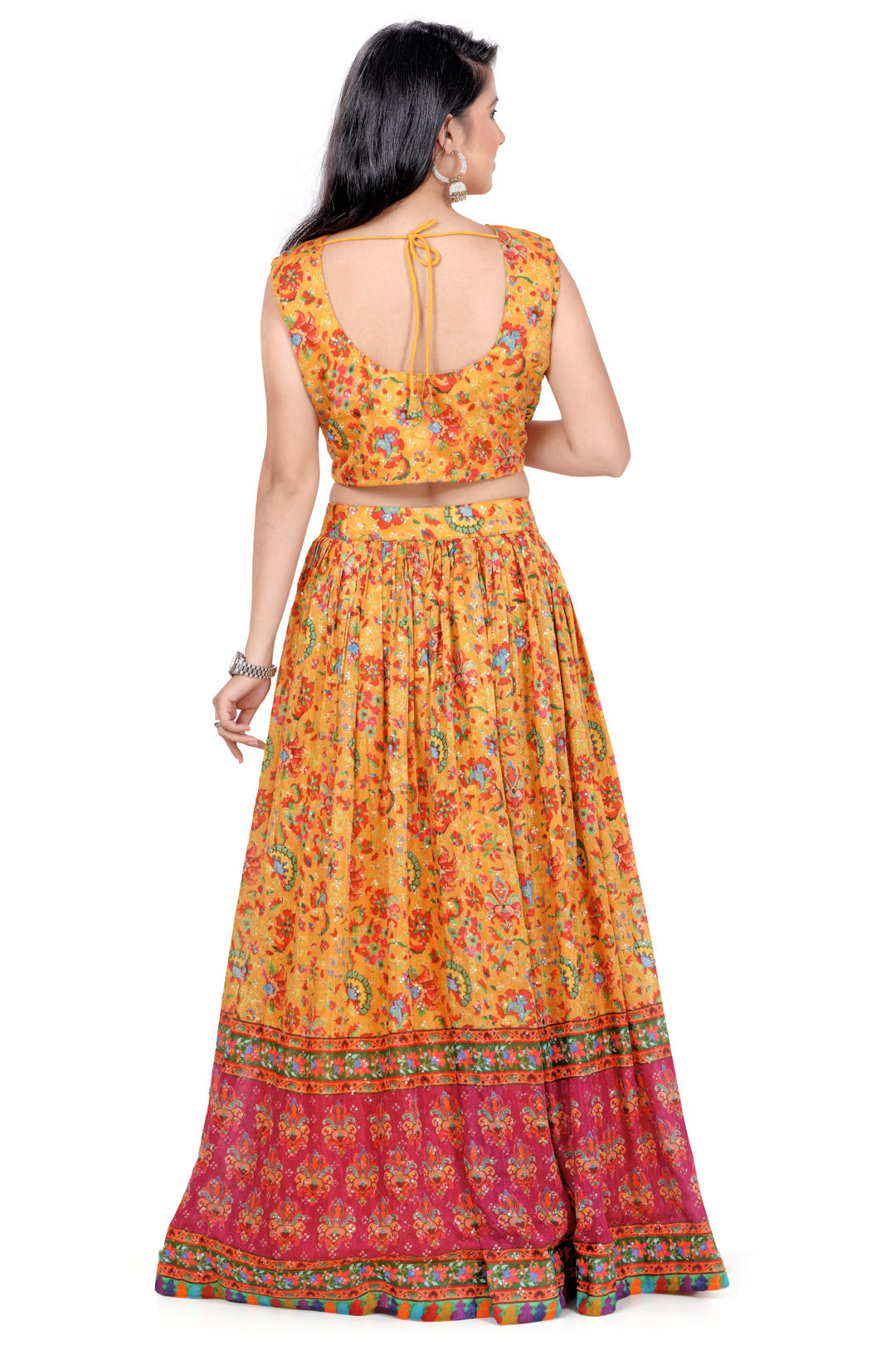 Orange and Red Mirrorwork Chaniya Choli Set-AariAmi Boutique