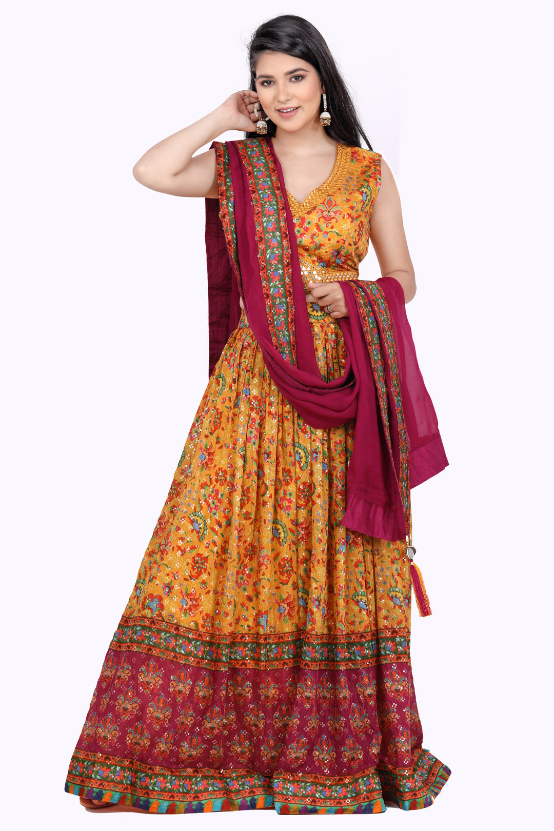 Orange and Red Mirrorwork Chaniya Choli Set-AariAmi Boutique