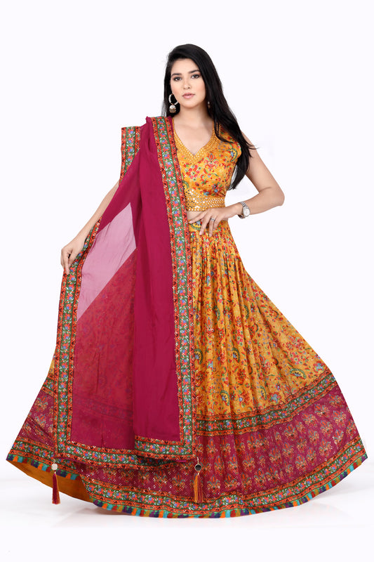 Orange and Red Mirrorwork Chaniya Choli Set-AariAmi Boutique