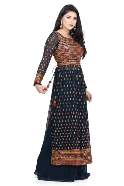 Blue and Red Embroidered Palazzo Set-AariAmi Boutique