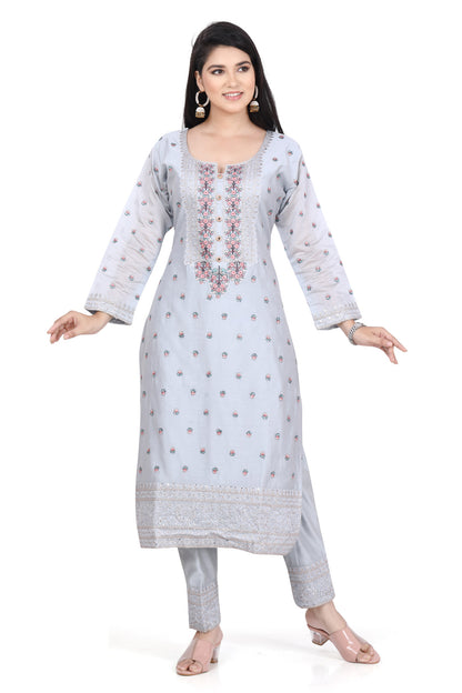 Blue and Pink Embroidered Salwar Kurta Set-AariAmi Boutique