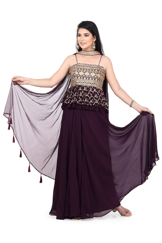 Wine Crop Top Palazzo Set-AariAmi Boutique
