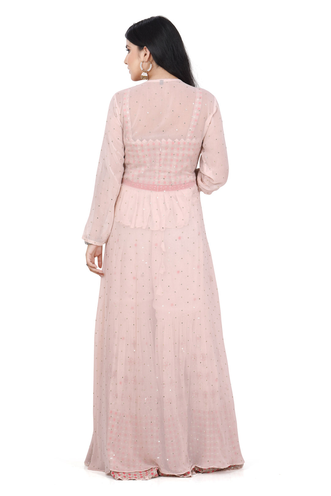 Pastel Pink Crop Top Gharara Set with Jacket-AariAmi Boutique