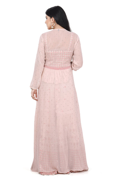 Pastel Pink Crop Top Gharara Set with Jacket-AariAmi Boutique