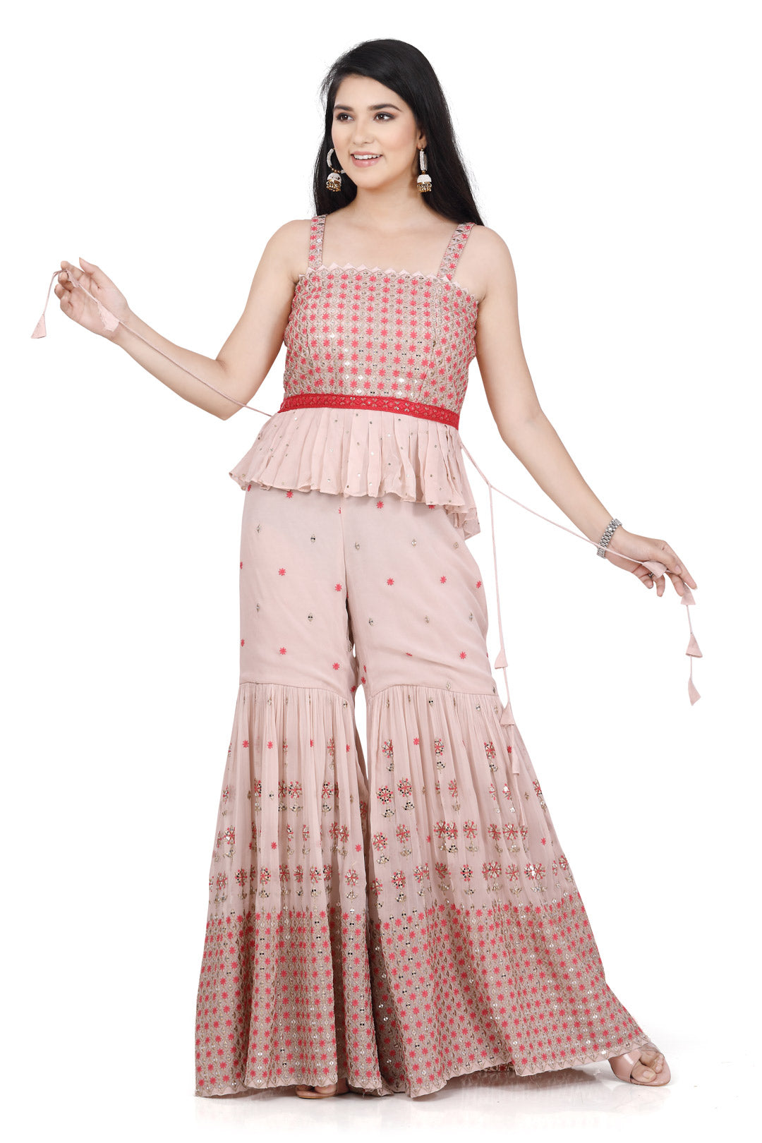 Pastel Pink Crop Top Gharara Set with Jacket-AariAmi Boutique