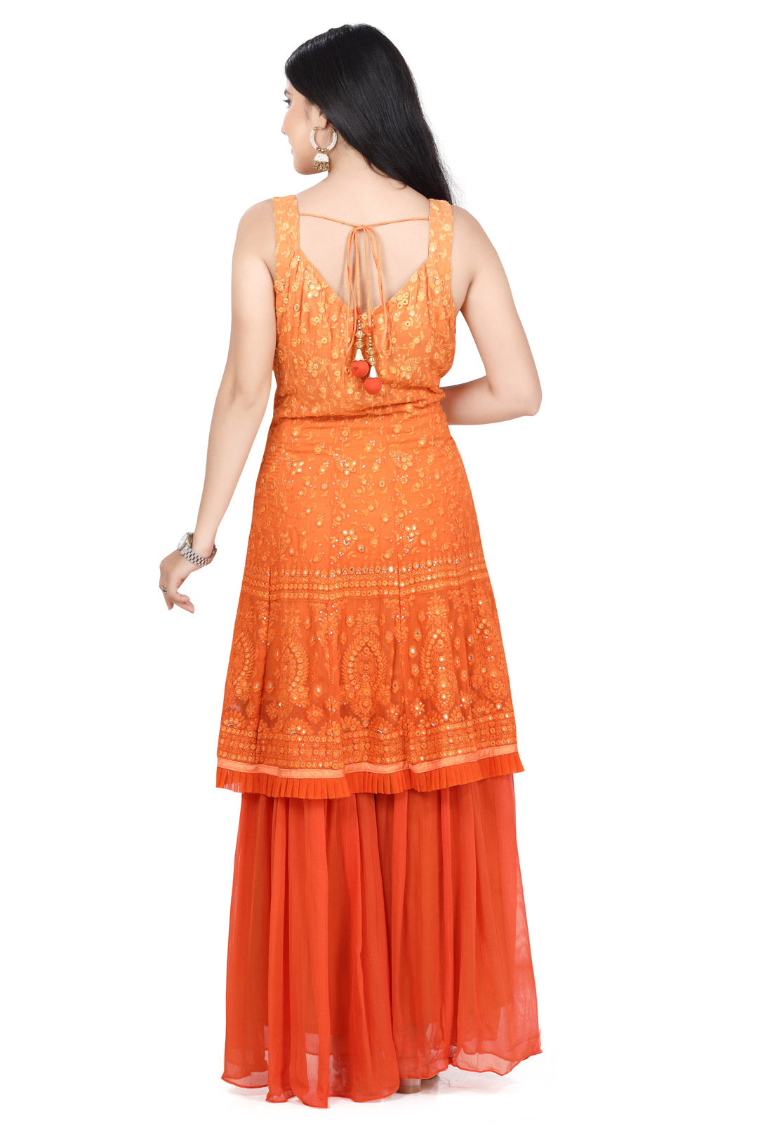 Orange Lucknowi Embroidered Gharara Set-AariAmi Boutique