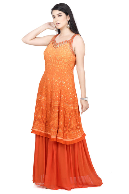 Orange Lucknowi Embroidered Gharara Set-AariAmi Boutique