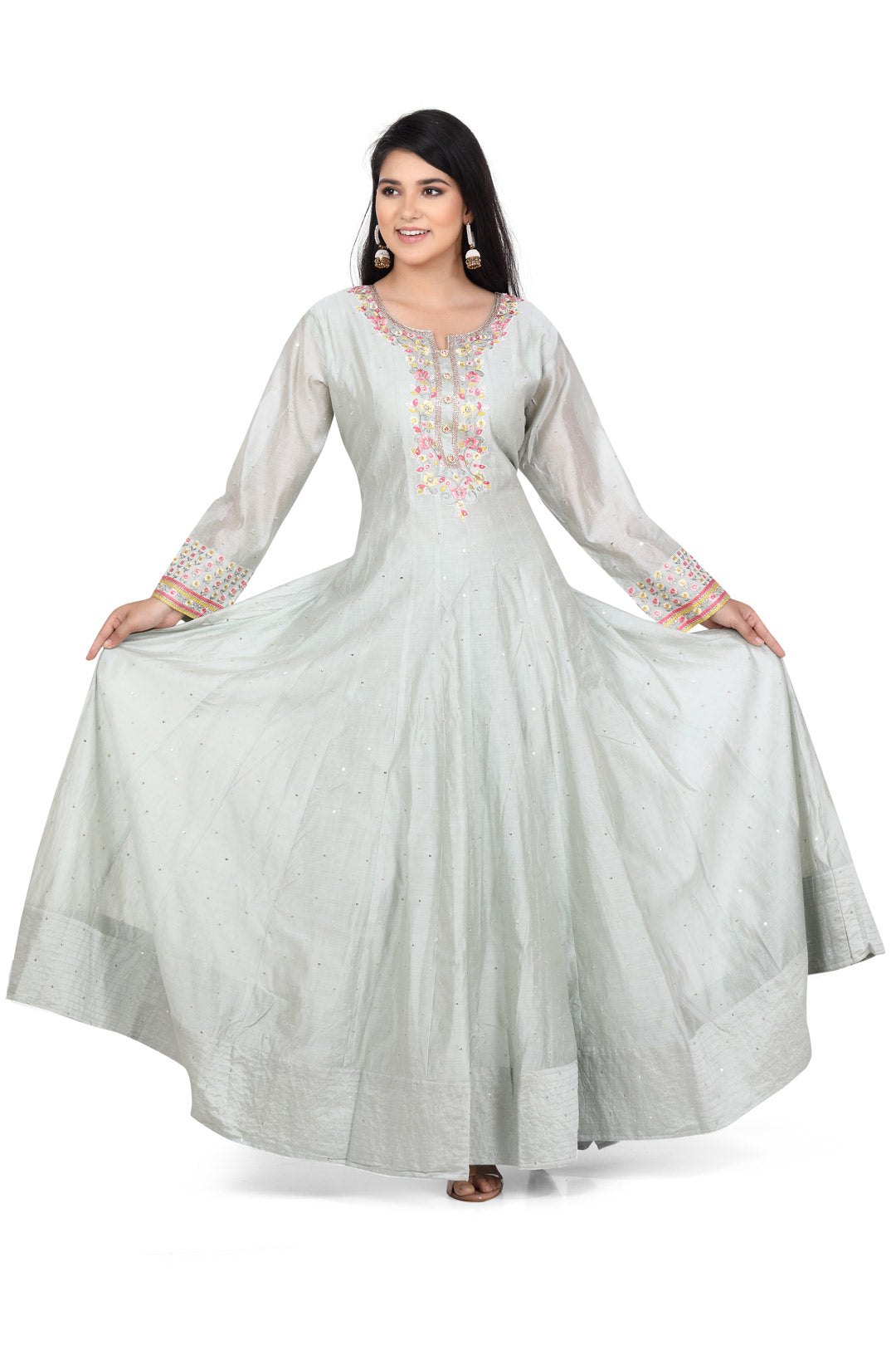 Pastel Green and Pink Embroidered Anarkali Set-AariAmi Boutique