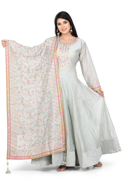 Pastel Green and Pink Embroidered Anarkali Set-AariAmi Boutique