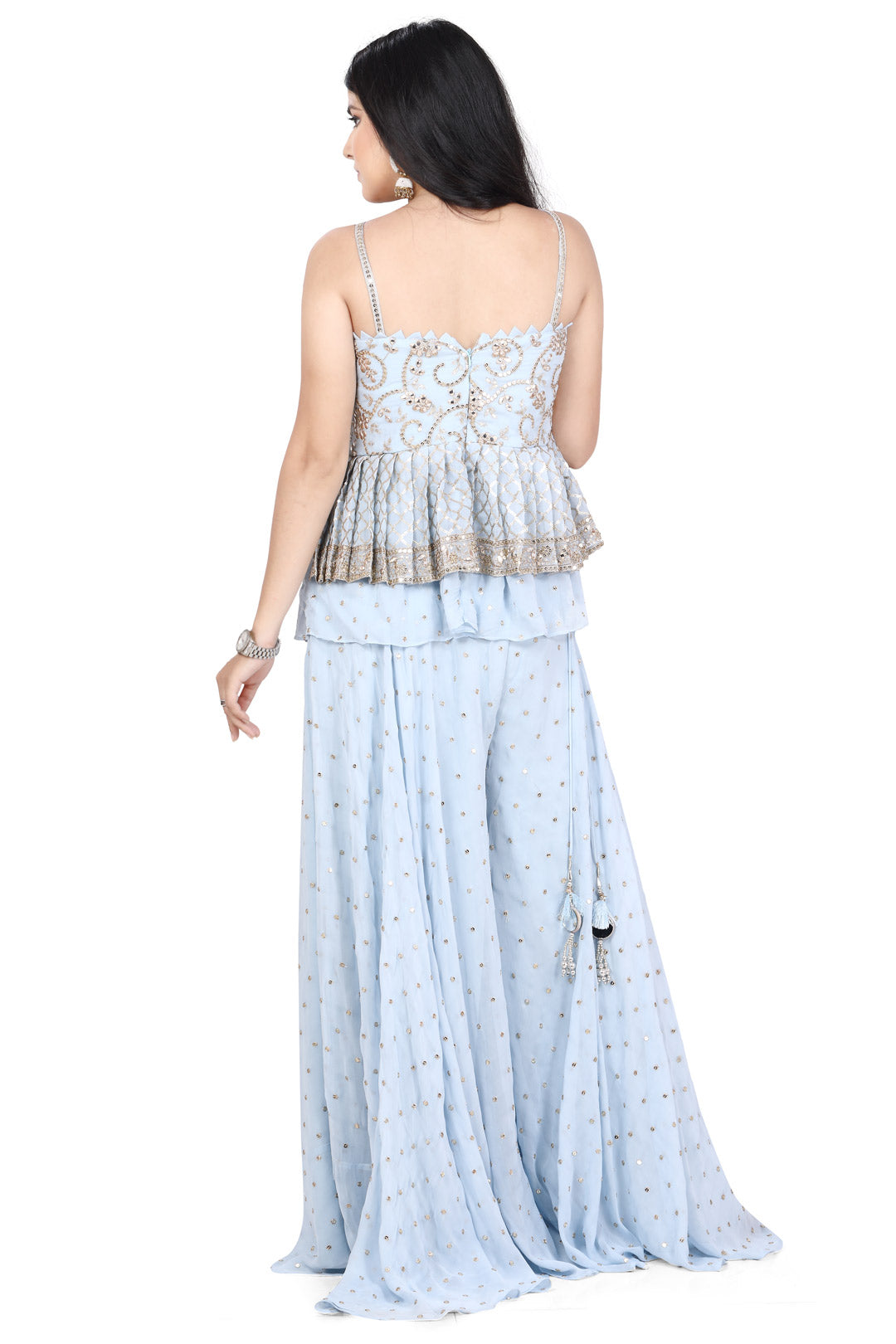 Sky Blue Gotawork Peplum Top Palazzo Set-AariAmi Boutique