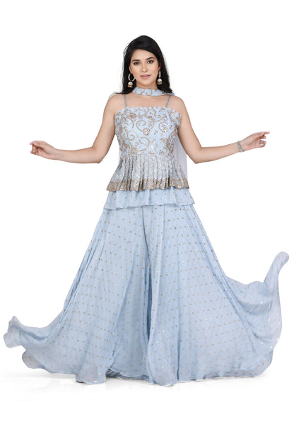 Sky Blue Gotawork Peplum Top Palazzo Set-AariAmi Boutique