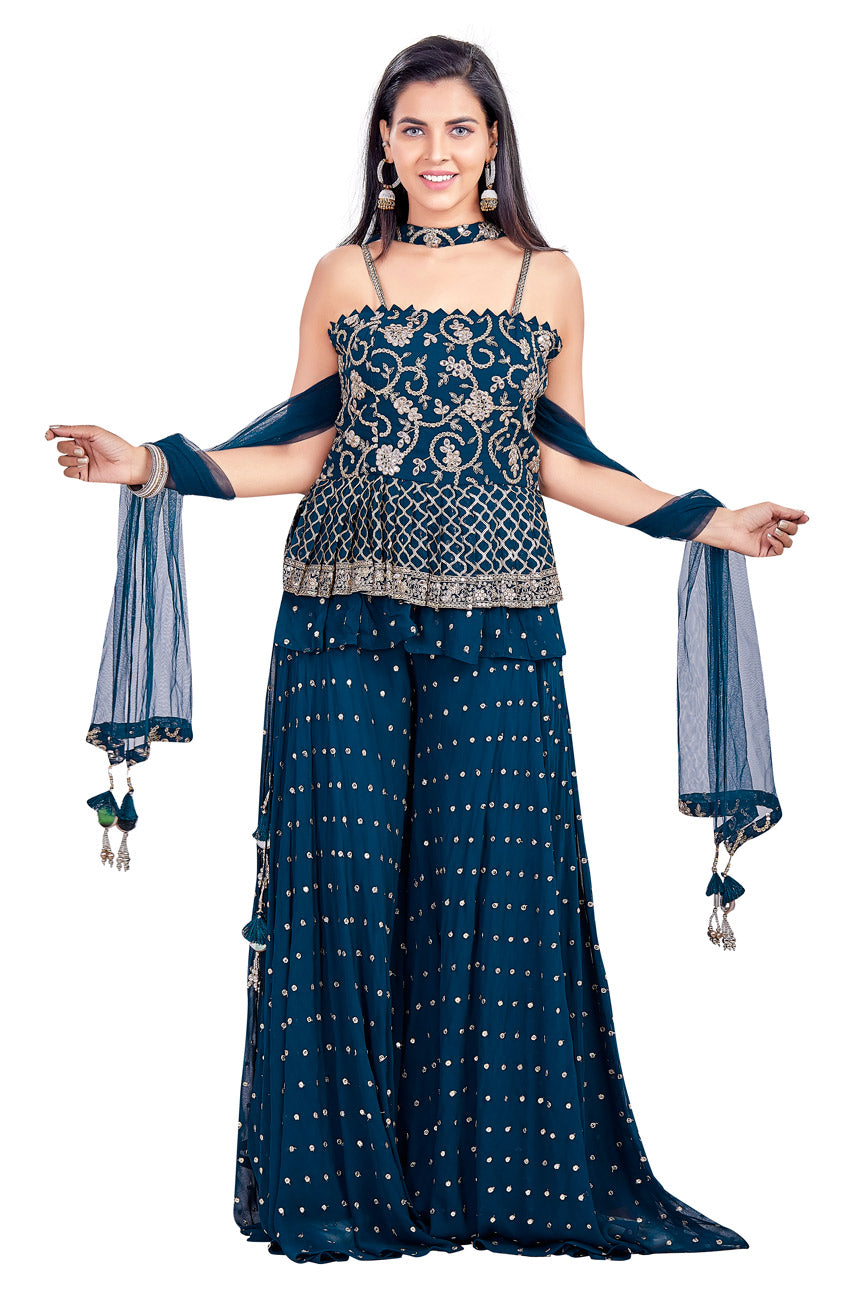Midnight Blue Gotawork Crop Top Palazzo Set-AariAmi Boutique