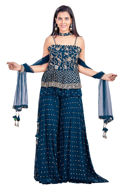 Midnight Blue Gotawork Crop Top Palazzo Set-AariAmi Boutique