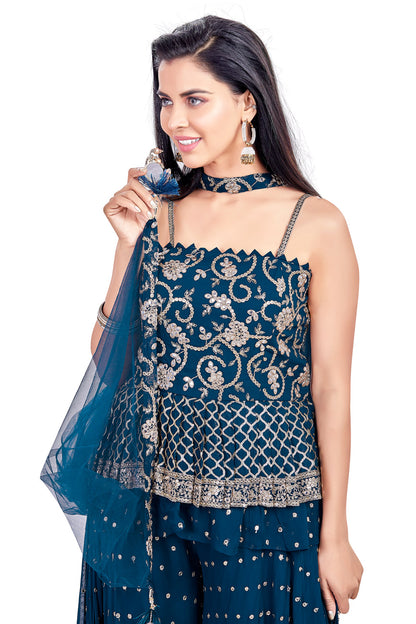 Midnight Blue Gotawork Crop Top Palazzo Set-AariAmi Boutique