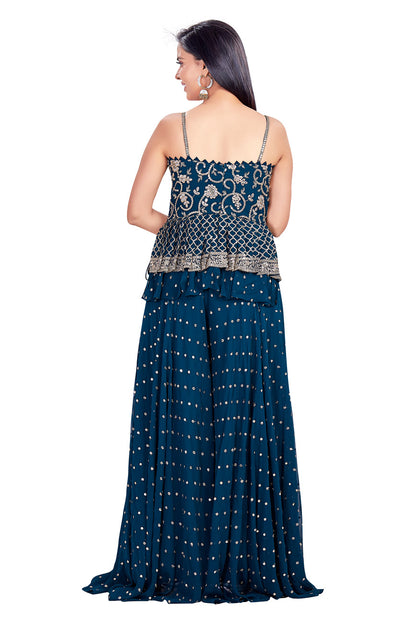 Midnight Blue Gotawork Crop Top Palazzo Set-AariAmi Boutique