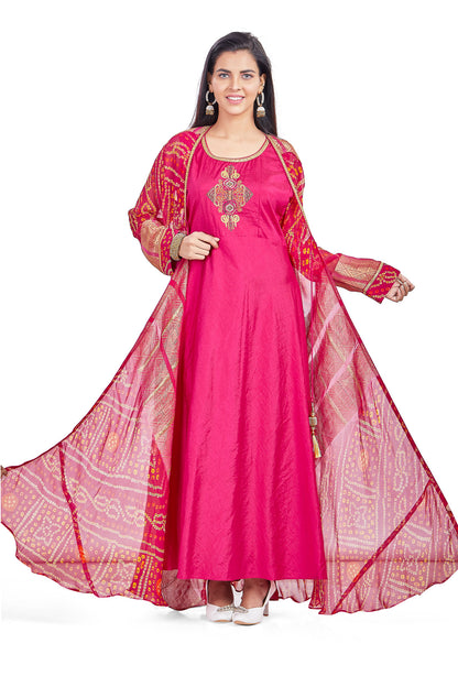 Pink Bandhani Anarkali Set with Jacket-AariAmi Boutique