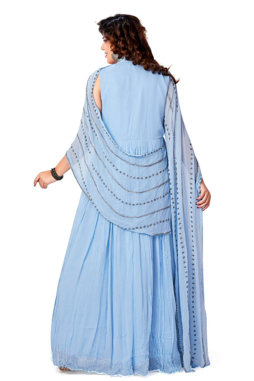 Pastel Blue Anarkali Set with Pre Stitched Dupatta