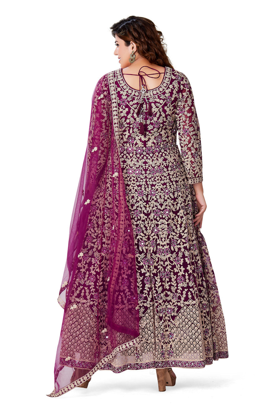 Wine Embroidered Anarkali Set