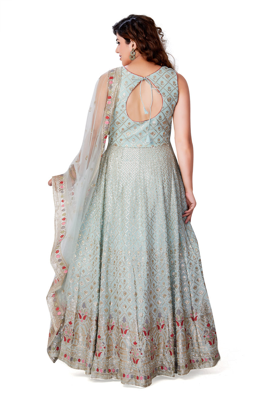 Pastel Blue Sequin Studded Anarkali Set