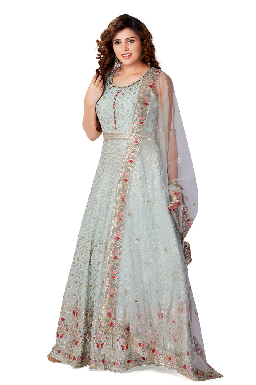 Pastel Blue Sequin Studded Anarkali Set