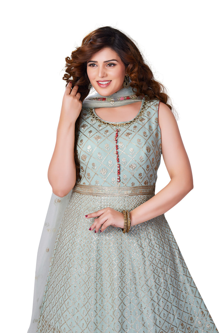 Pastel Blue Sequin Studded Anarkali Set