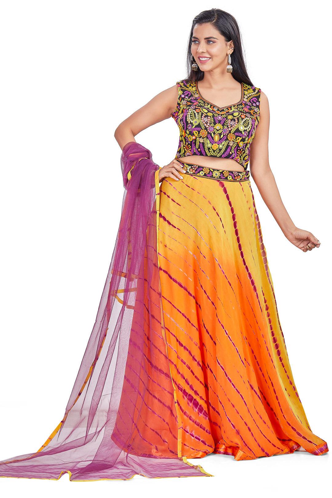 Orange and Purple Leheriya Chaniya Choli Set-AariAmi Boutique