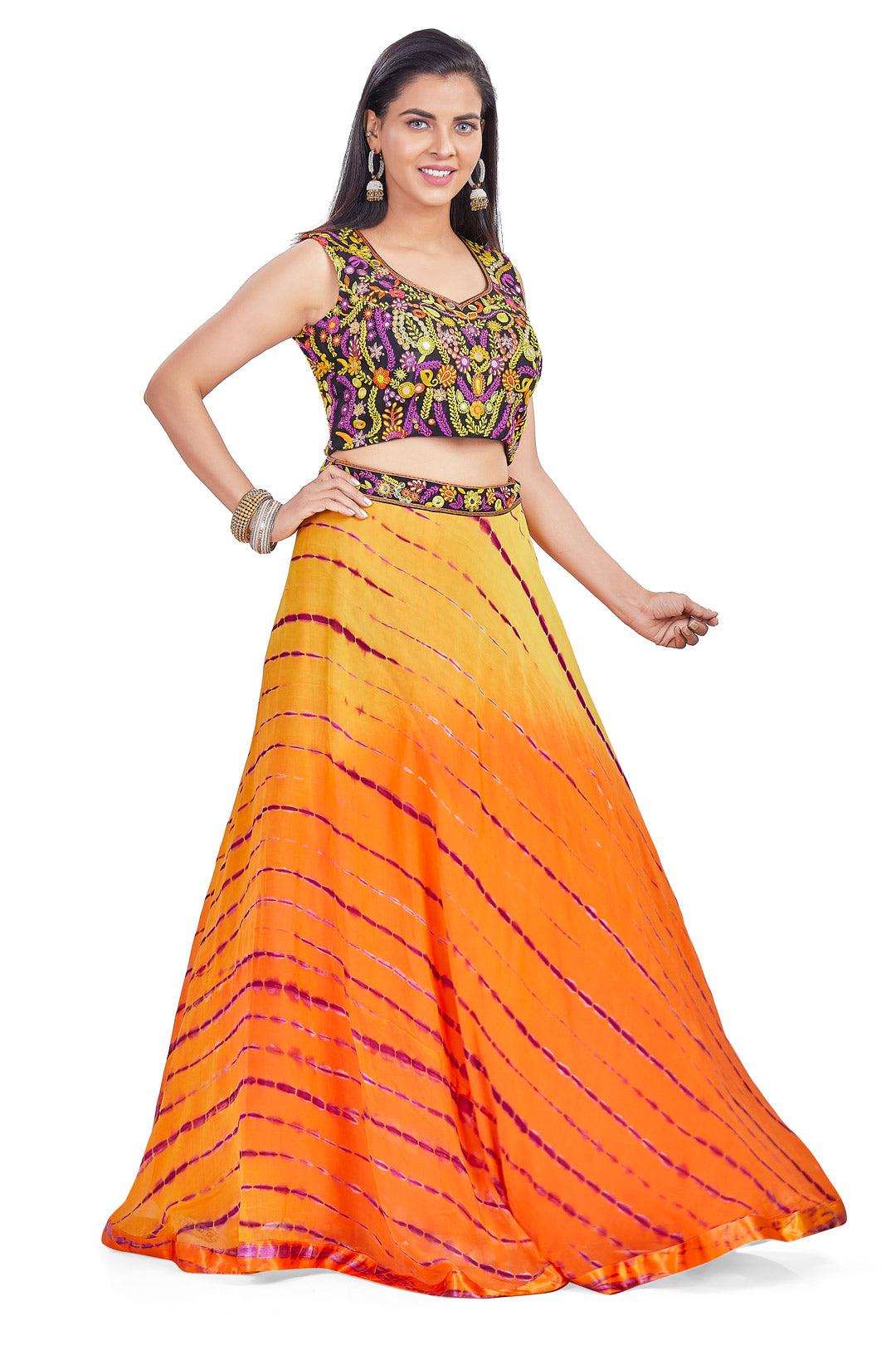 Orange and Purple Leheriya Chaniya Choli Set-AariAmi Boutique