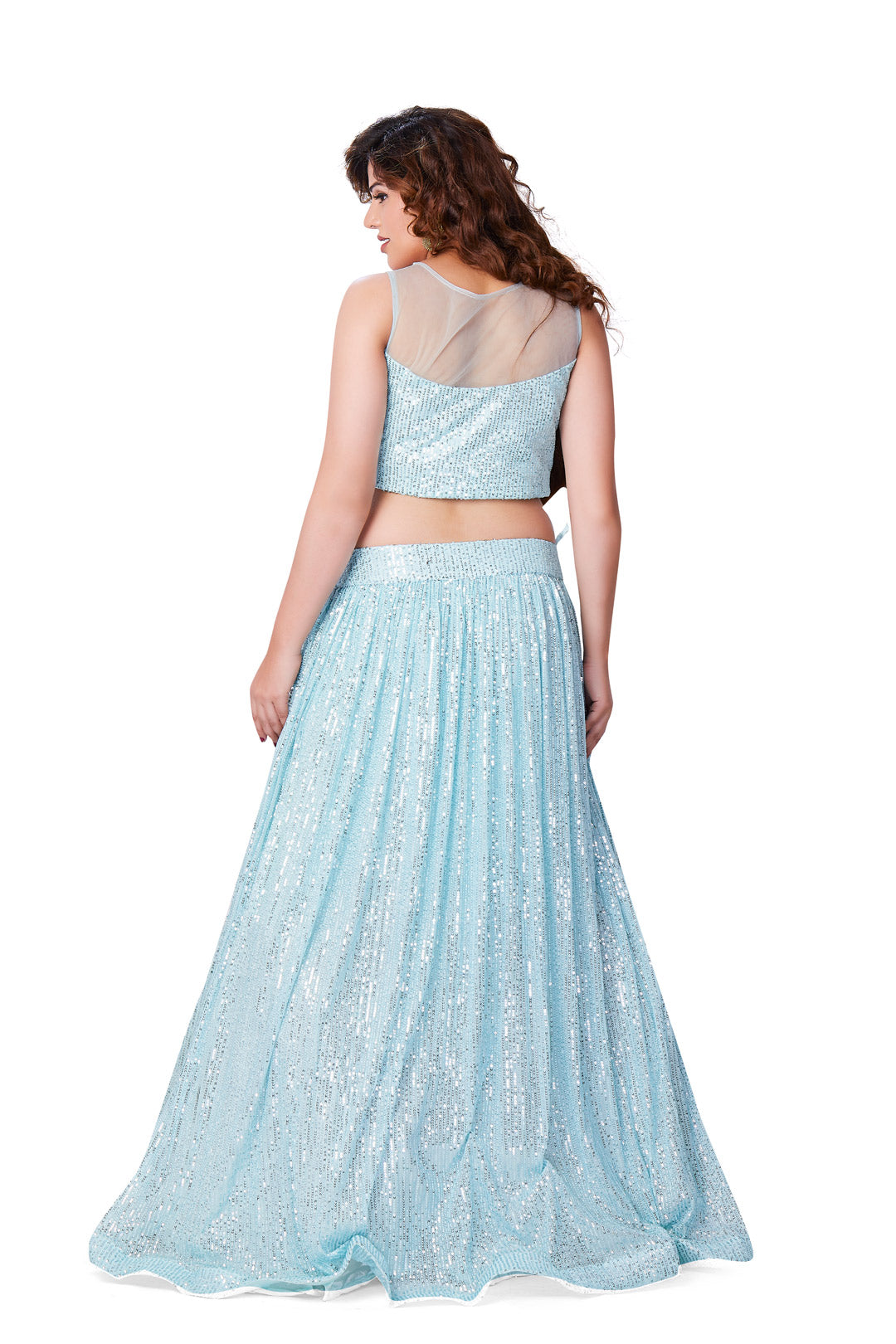 Turquoise Blue Crop Top Shimmery Lehenga Set