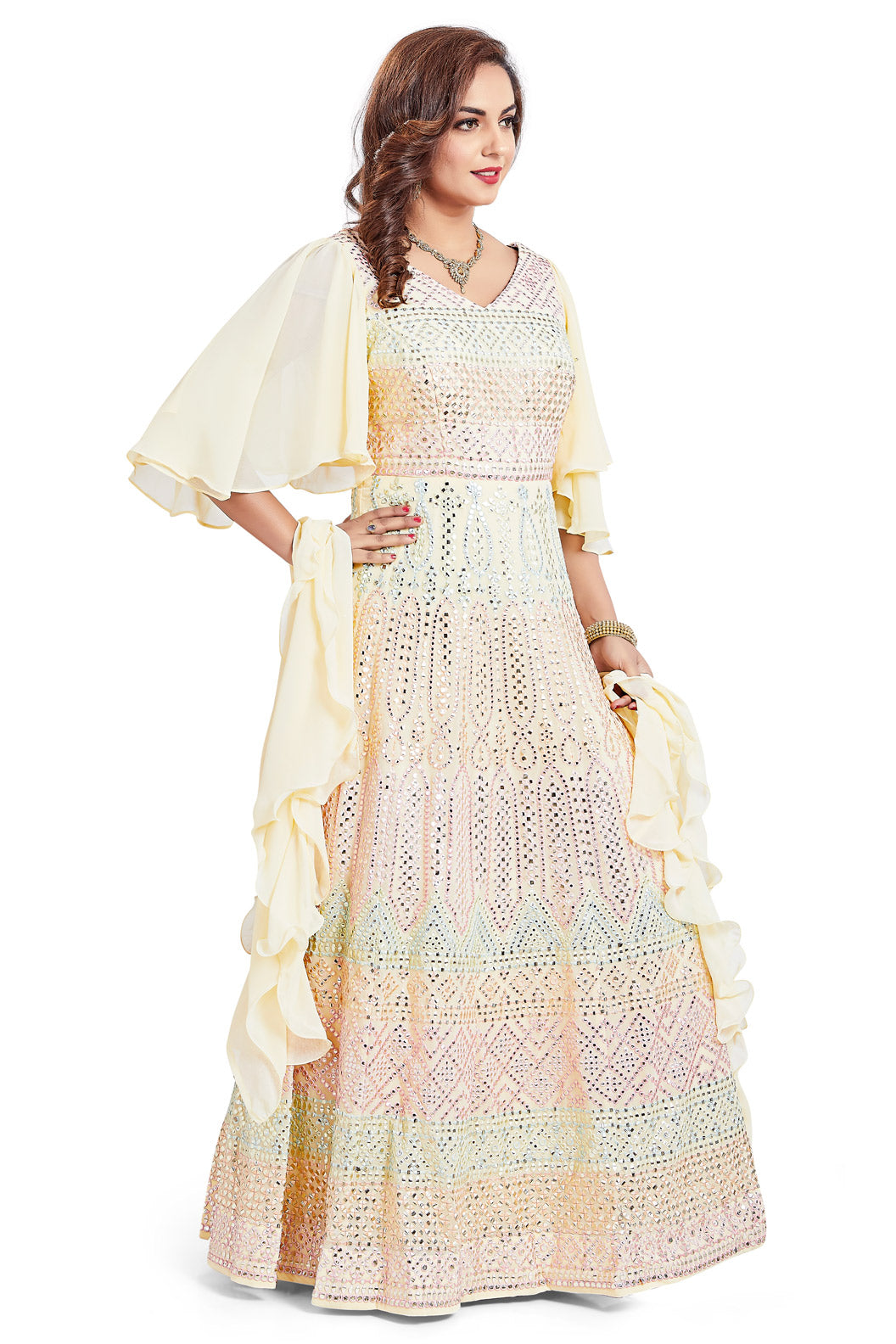 Yellow Gotawork Ruffle Sleeves Anarkali Set-AariAmi Boutique
