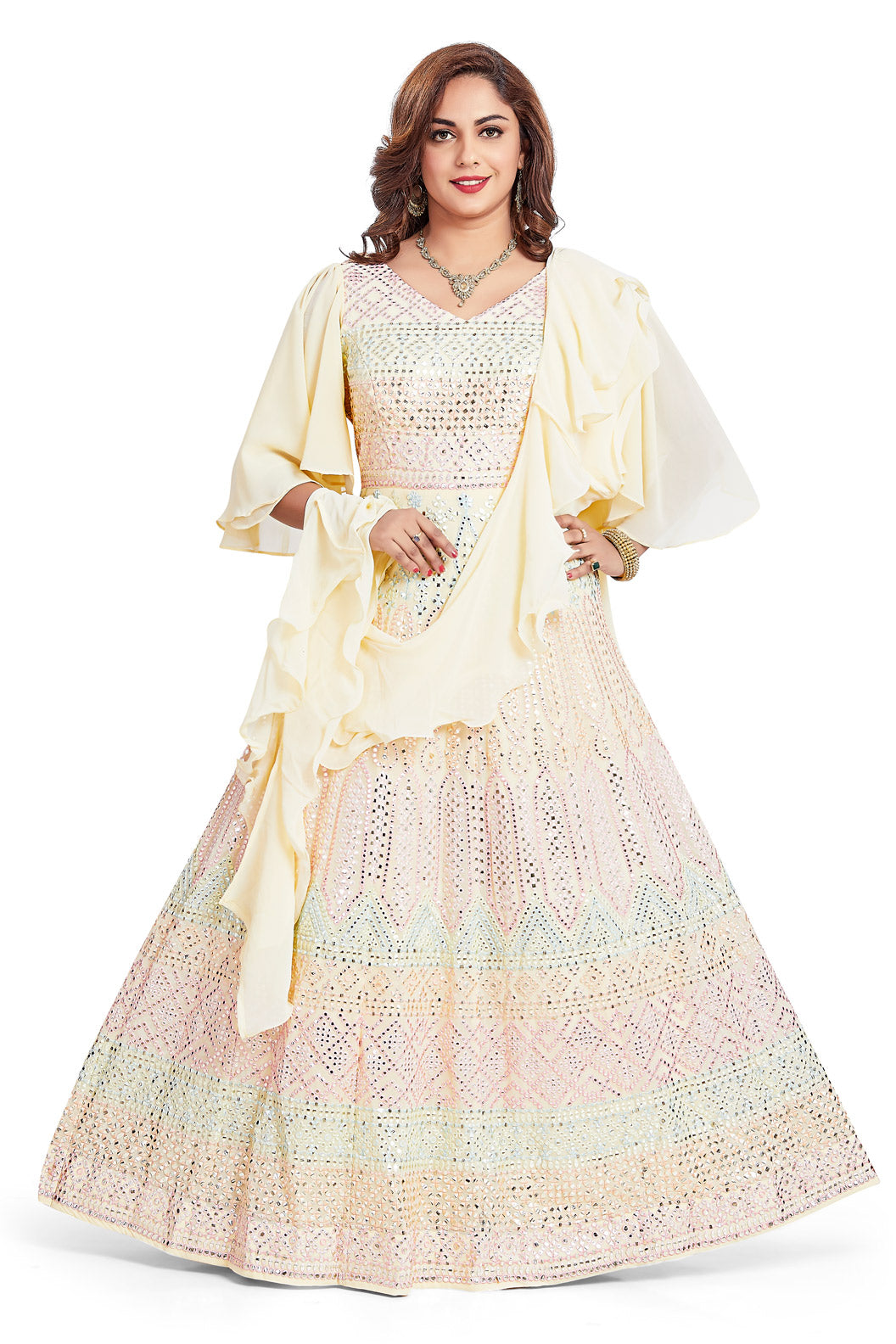 Yellow Gotawork Ruffle Sleeves Anarkali Set-AariAmi Boutique